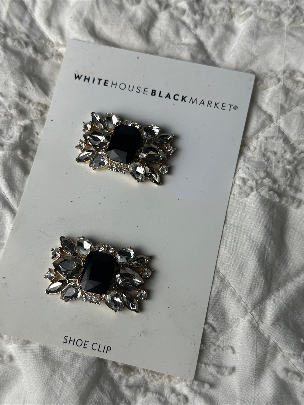 White House Black Market Black and Clear Crystal Shoe Clips Set